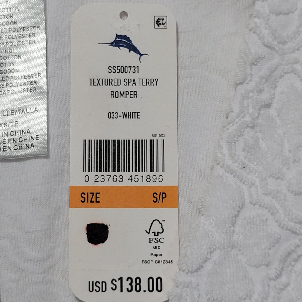 Tommy Bahama Wrap Textured Romper Women XS White‎ Terry Cloth Jacquard Cover Up - Picture 12 of 16
